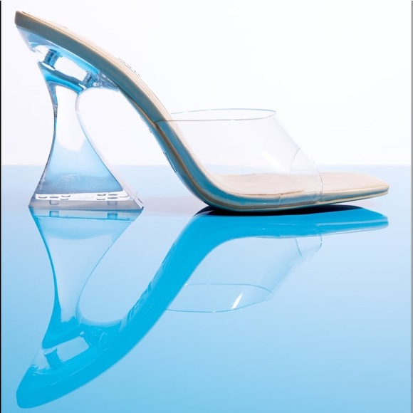 Zara METHACRYLATE & VINYL HEELED SANDALS Squared Toe Clear/Beige Size 11/42 NEW - Picture 4 of 8